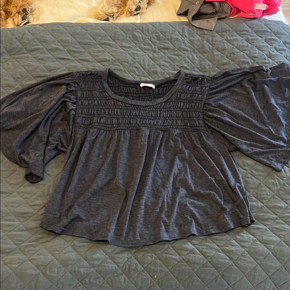 Women's Charcoal Blue-Gray Smocked Top